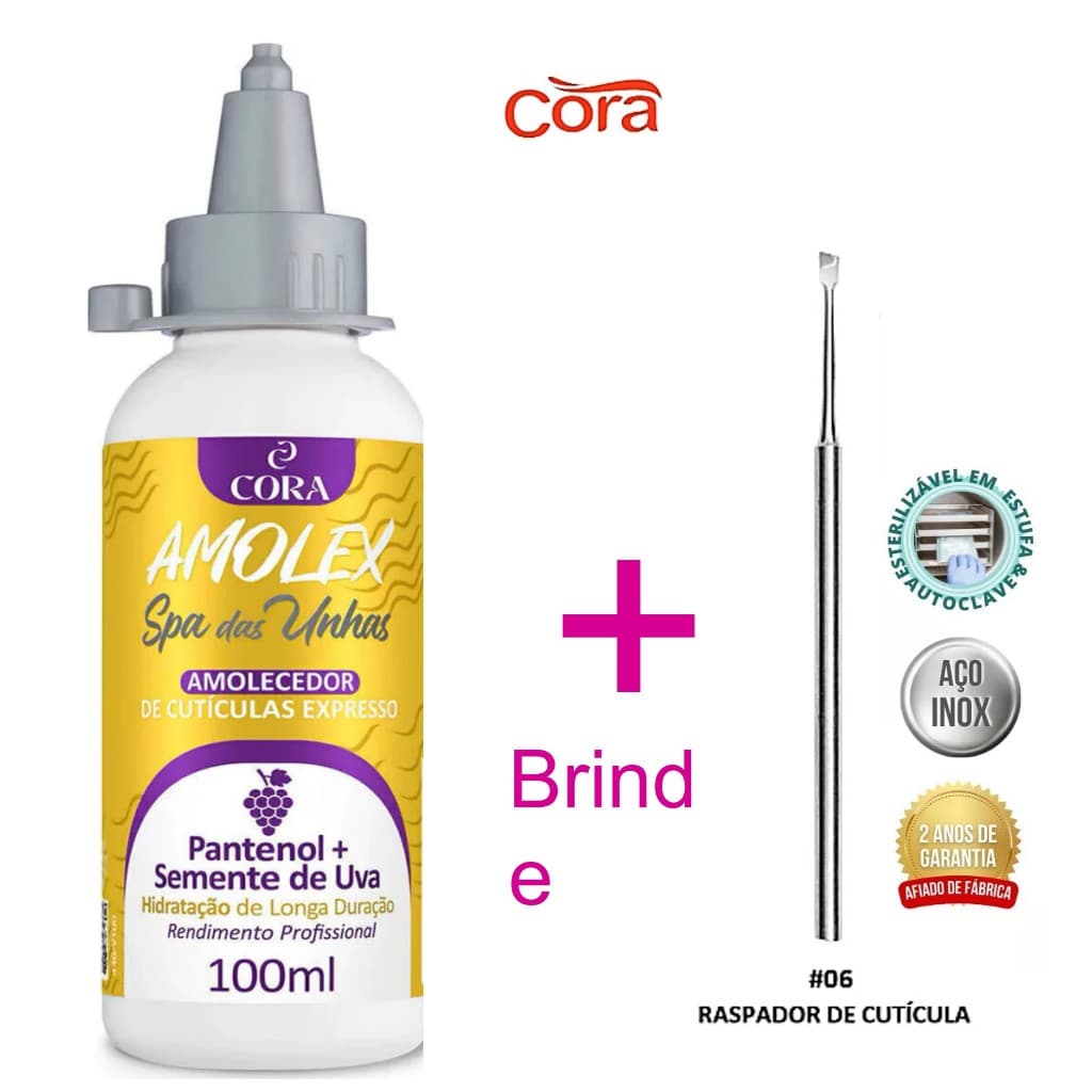 CORA - Amolex Amolecedor de Cutículas Pantenol e Semente de Uva + Brinde Raspador - 100ml