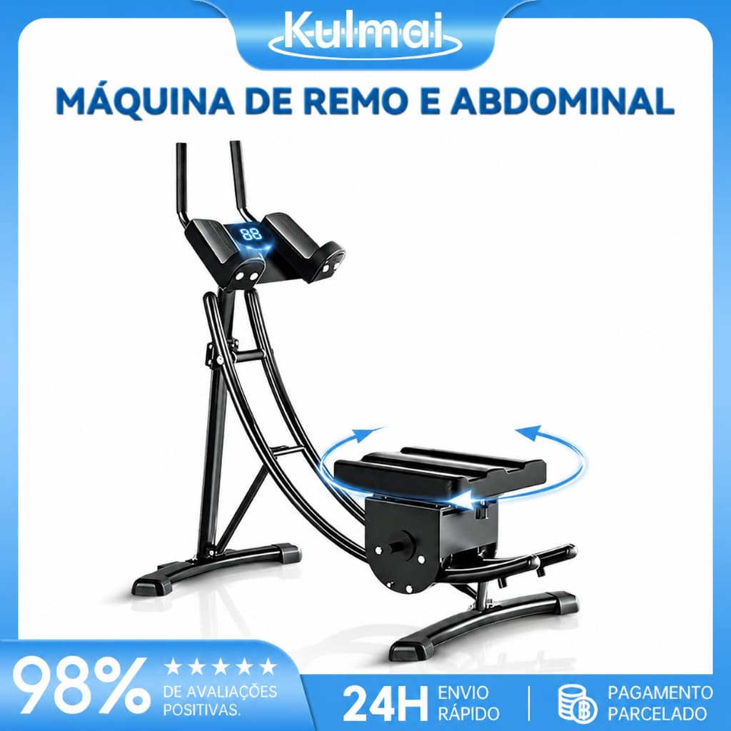 Máquina de Remo e Exercício Abdominal Multifuncional – Exercitar Vários Grupos Musculares e Inclui tela de LED