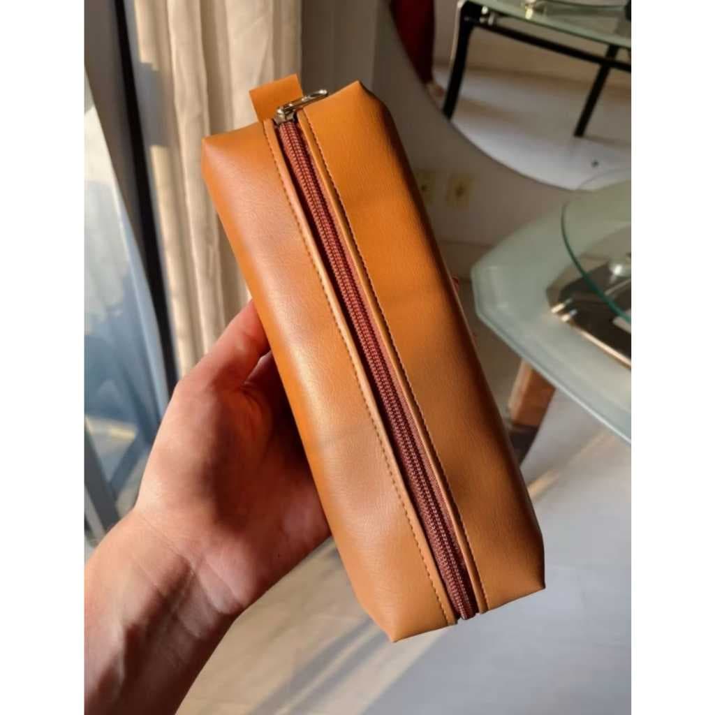 Estojo Escolar Faculdade Material Couro Sintético Multiuso Grande Compacto Organizador Feminino Masculino