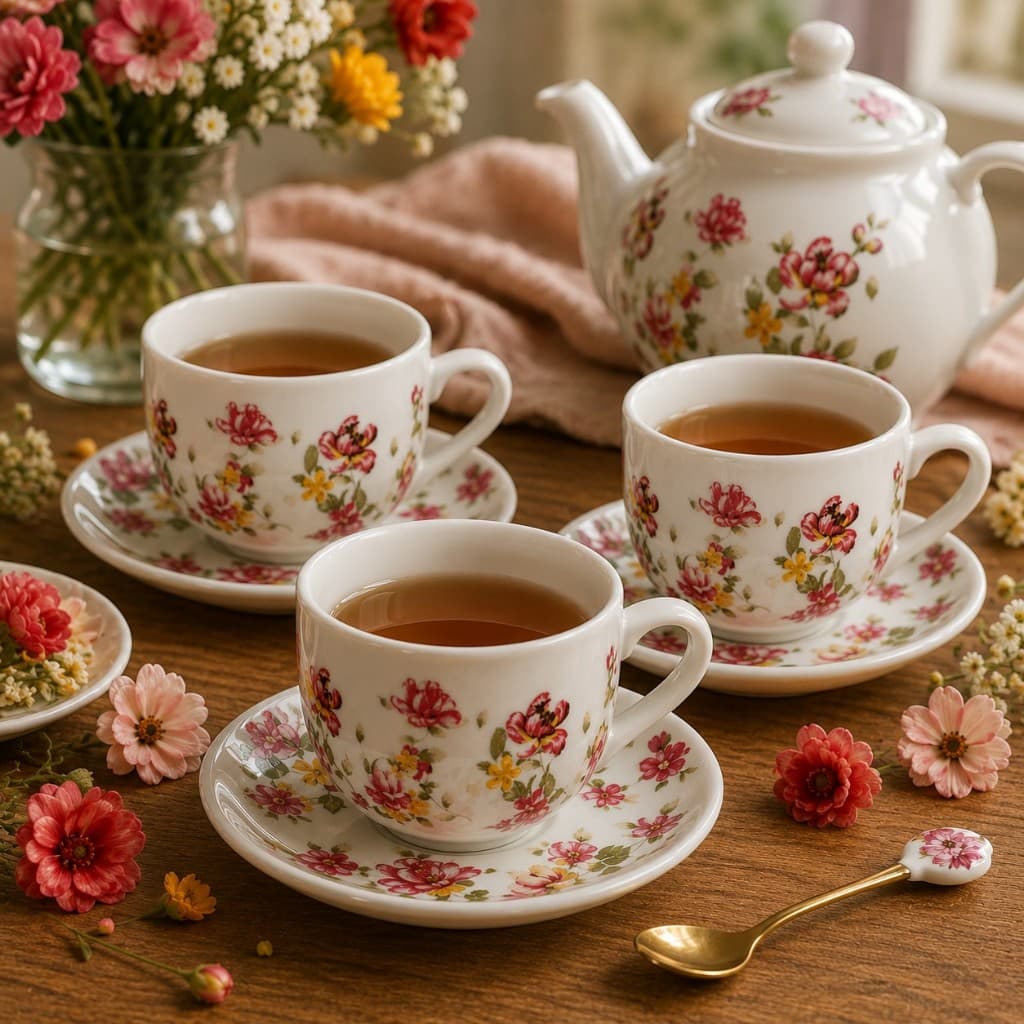 Kit Xícaras De Porcelana 90ml Le Jardin Com Pires Ideal Para Café 6 Unidades - Hauskraft