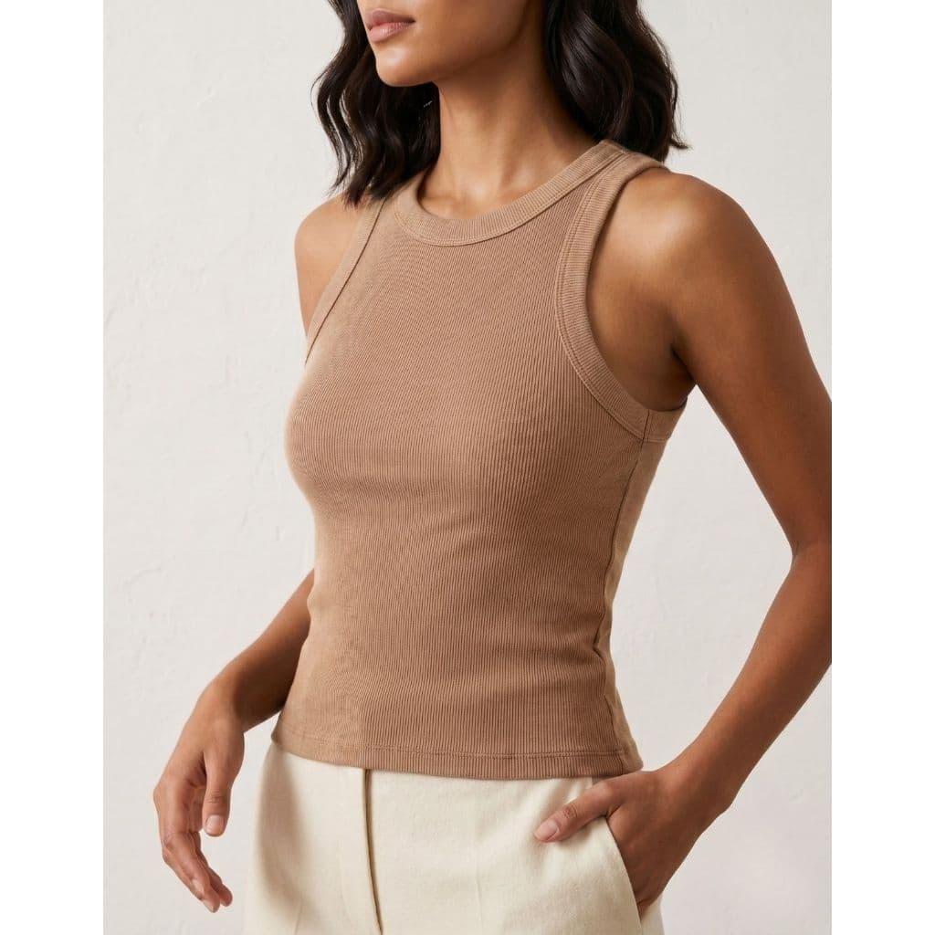 Blusa Regata Feminina Tecido Ribana Ajustada Sem Manga Leve Confortável Verão Fashion
