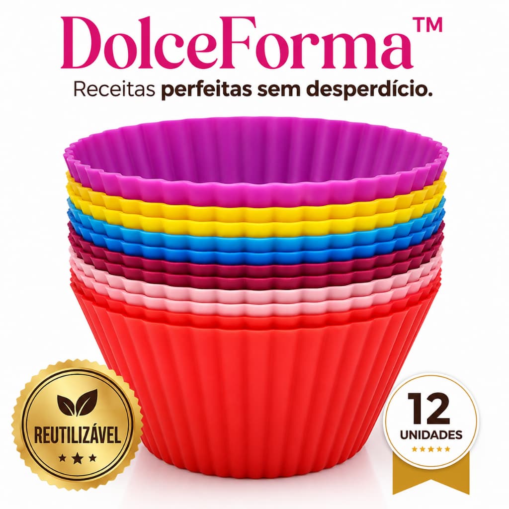 Kit 12 Formas de Silicone Reutilizáveis para Cupcake e Muffin Antiaderente Não Gruda Fácil de Limpar