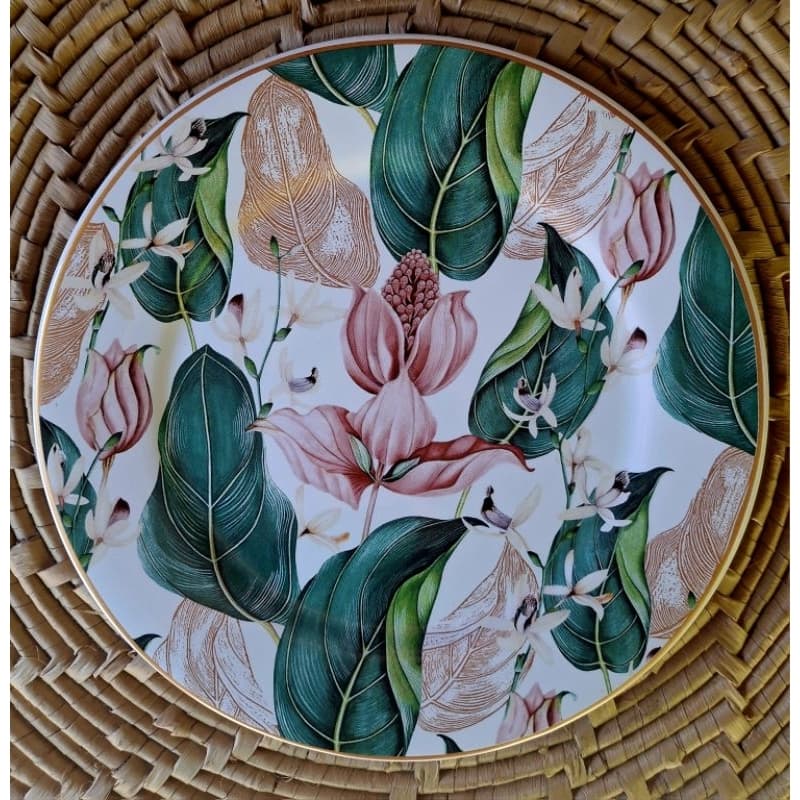 Prato sobremesa cerâmica 20 cm floral