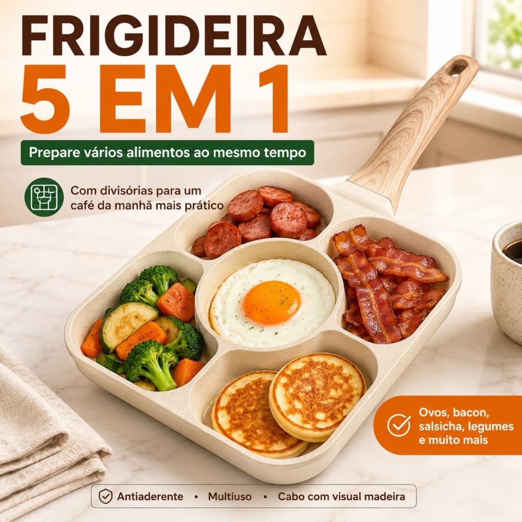 Frigideira Floral com Compartimentos Antiaderente para Fritar Ovos Salsichas e Panquecas Frigideira 5 em 1