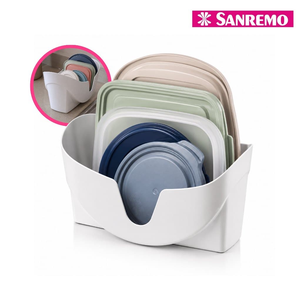 Porta Tampas e Escorredor de Plastico Organizador Cozinha Ármario Branco - Sanremo