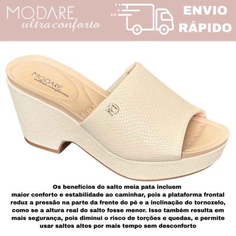 Tamanco Modare UltraConforto Dores nos pes massageador Ortopédico Plataforma Baixa Anabela Lançamento Original