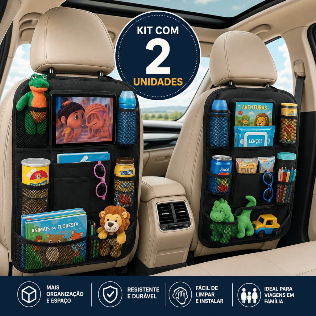 Kit 2 Organizadores Carro Encosto Banco Porta Trecos Tablet