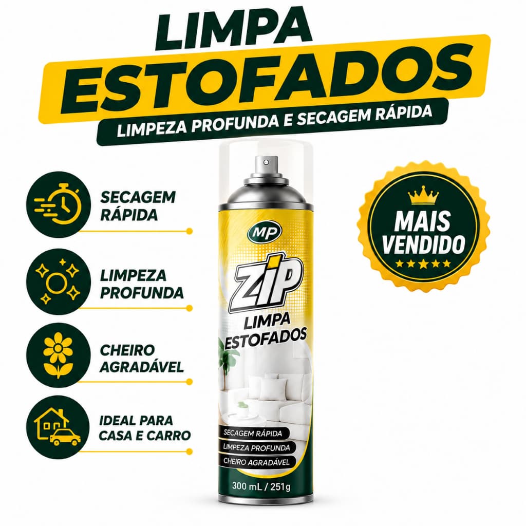 Espuma Spray Zip Clean 300ml Limpa Seco Sofá Estofado Banco Carro Limpeza Profunda