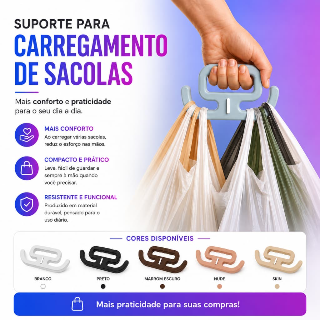 Kit 2 Suportes para Carregamento de Sacolas 3D
