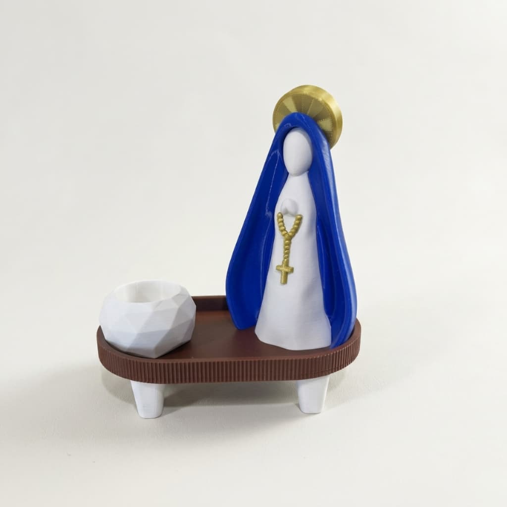 Kit Decorativo Nossa Senhora Aparecida com Bandeja e Porta Velas | Cantinho de Oração e Presente Católico