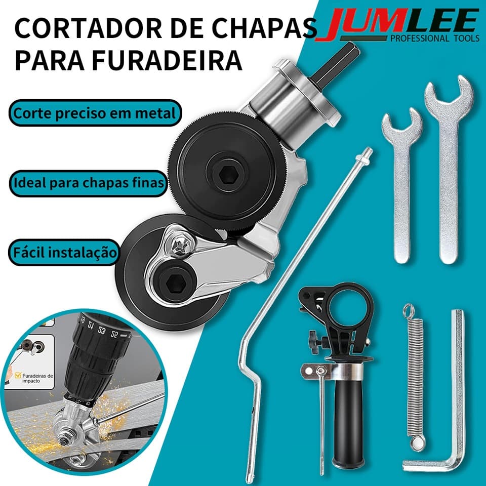 Adaptador Cortador de Chapas para Parafusadeira Furadeira Elétrica Aço Alumínio Ferro com Acessórios
