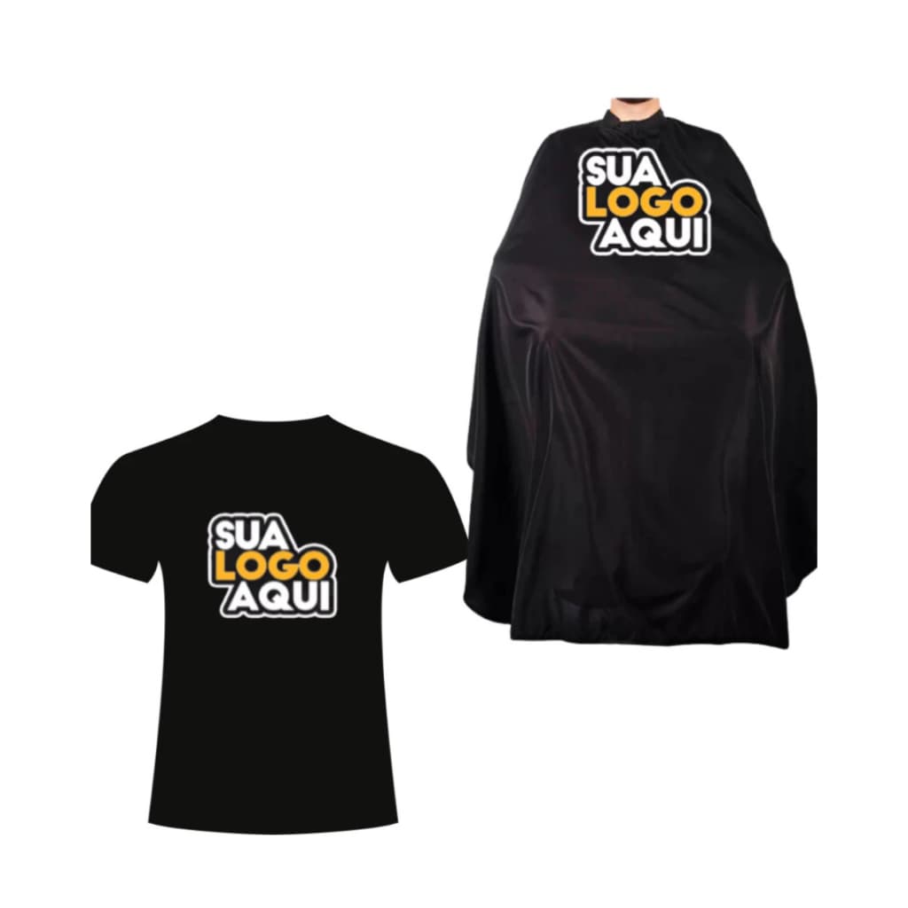 Kit Capa de Corte Profissional + Camiseta Personalizada com Sua Logo | Frente e Costas | Barbeiro e Cabeleireiro