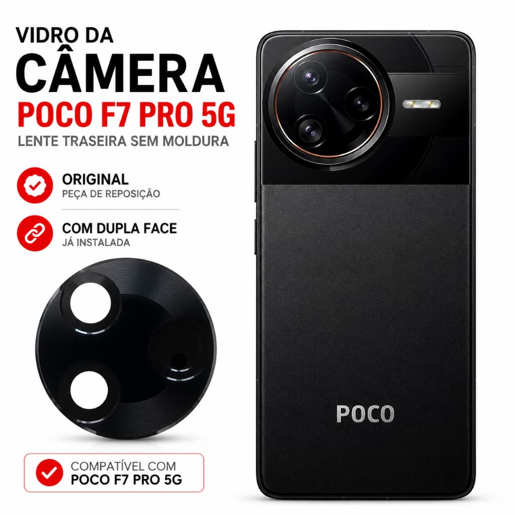 Vidro Da Câmera Poco F7 Pro 5G Lente Traseira Com Dupla Face Alta Transparência Reposição