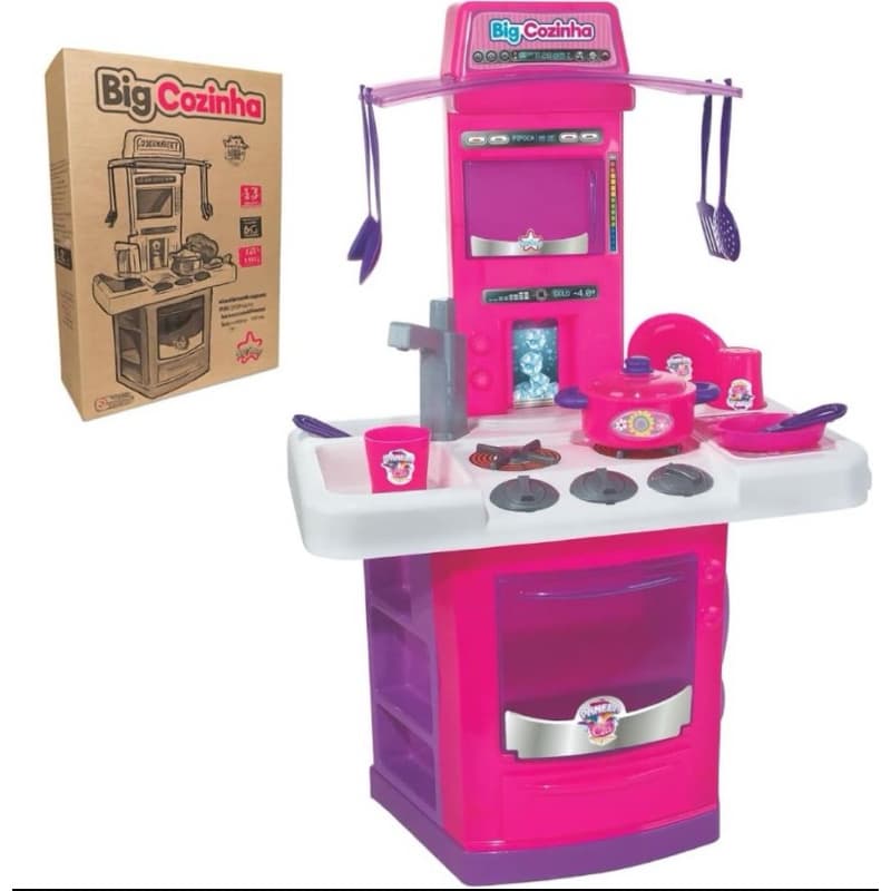 Nova Big Cozinha Completa Brinquedo Faz de Conta  + Acessórios 16 Peças Rosa