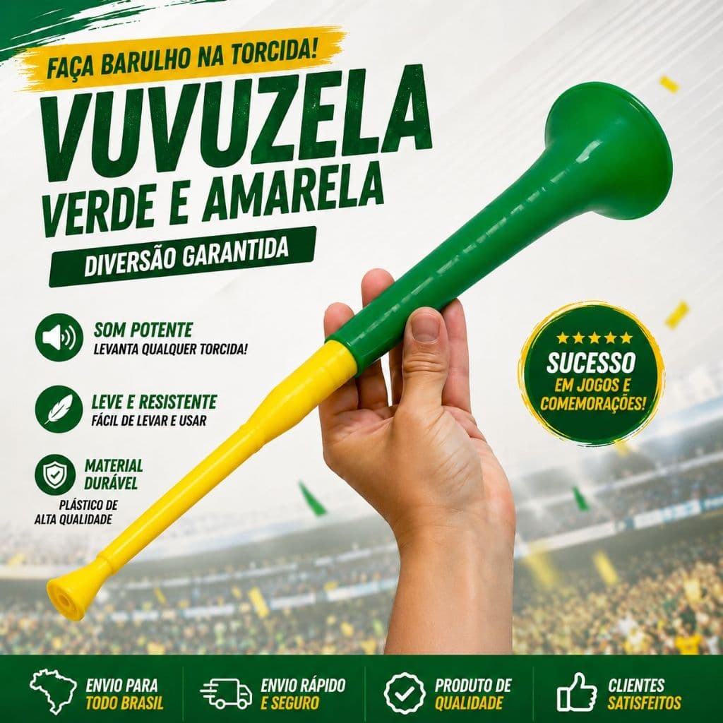 Vuvuzela Brasil Verde e Amarela Torcida Futebol Copa Jogos Festa Barulho Som Potente Resistente
