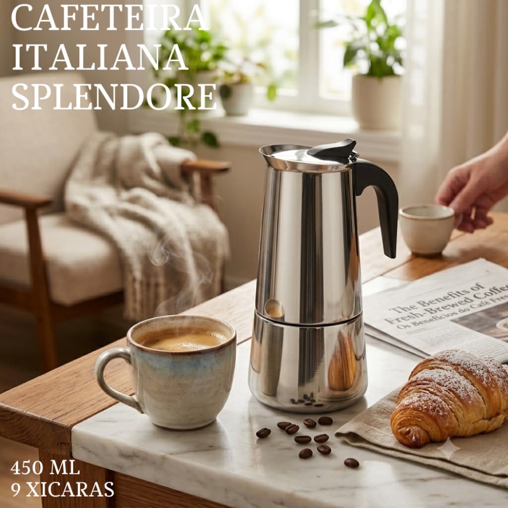 Cafeteira Italiana Splendore Inox 450ml Para 9 Xícaras Unitermi 450 ML