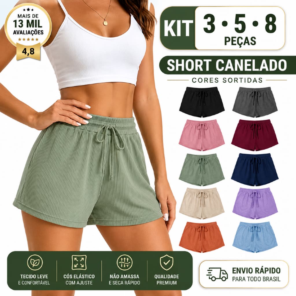 kit  short canelado bermuda feminina adulto cores variadas revenda