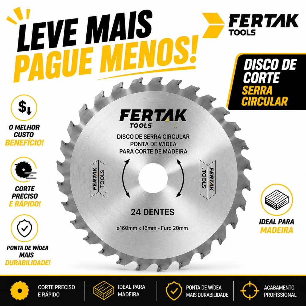 Disco Serra Circular 110mm 24 Dentes Vídea FertakTools –Corte para Madeira, MDF e Compensado kits com 1,2,3 e 4 Unidades