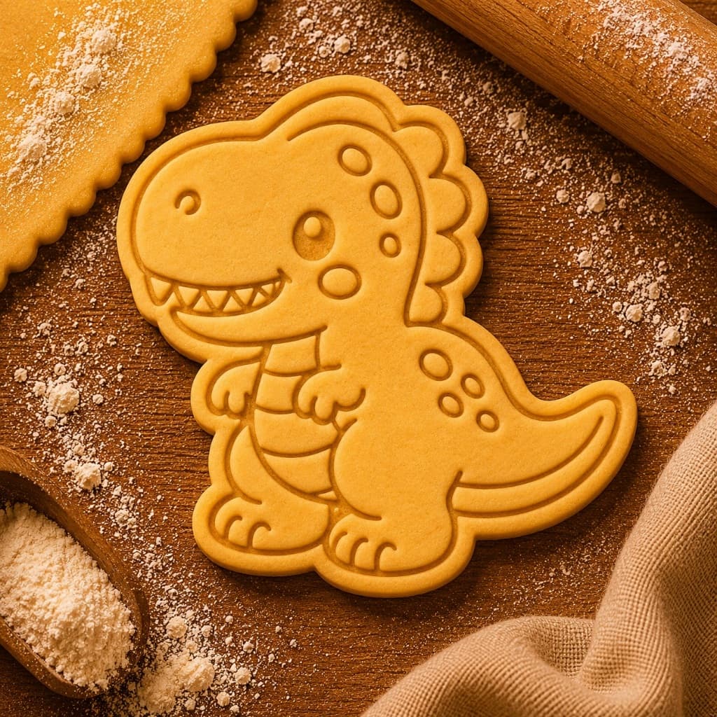 Cortador+Carimbo Dinossauros Biscoito Pasta Americana 6cm com Puxador Confeitaria Infantil Divertido