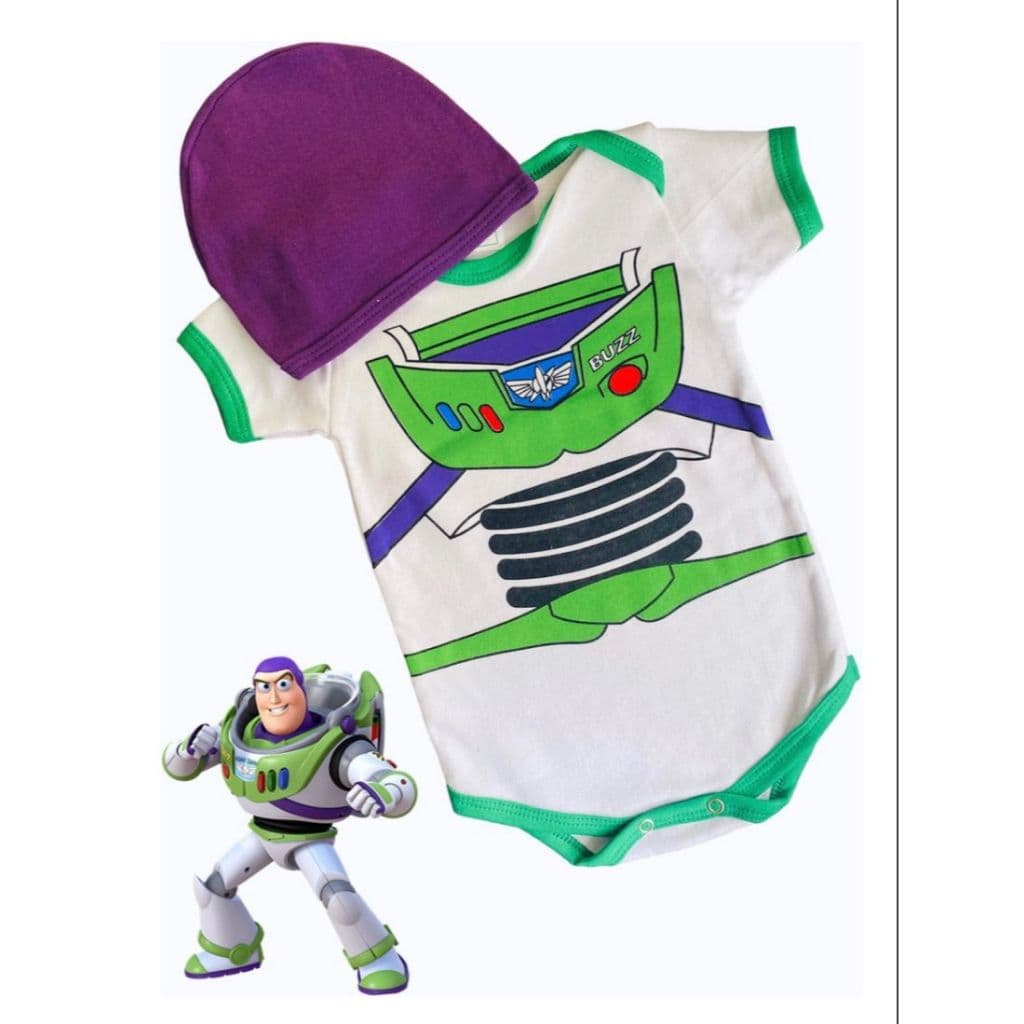 Kit Body Bebê Buzz Lightyear + Touca Menino Fantasia Mesversário Toy Story