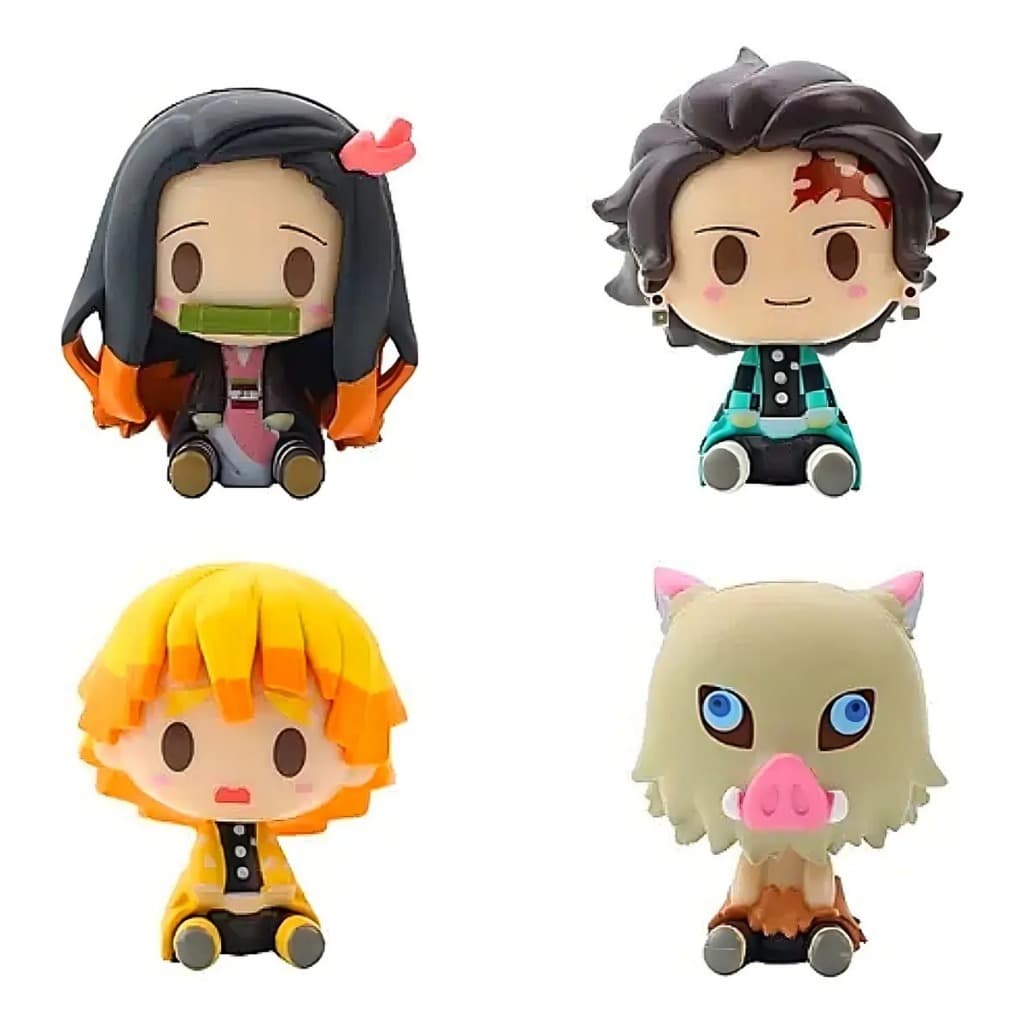 Kit 4 Mini Figures Demon Slayer 4-5cm PVC Tanjiro Nezuko Zenitsu Inosuke