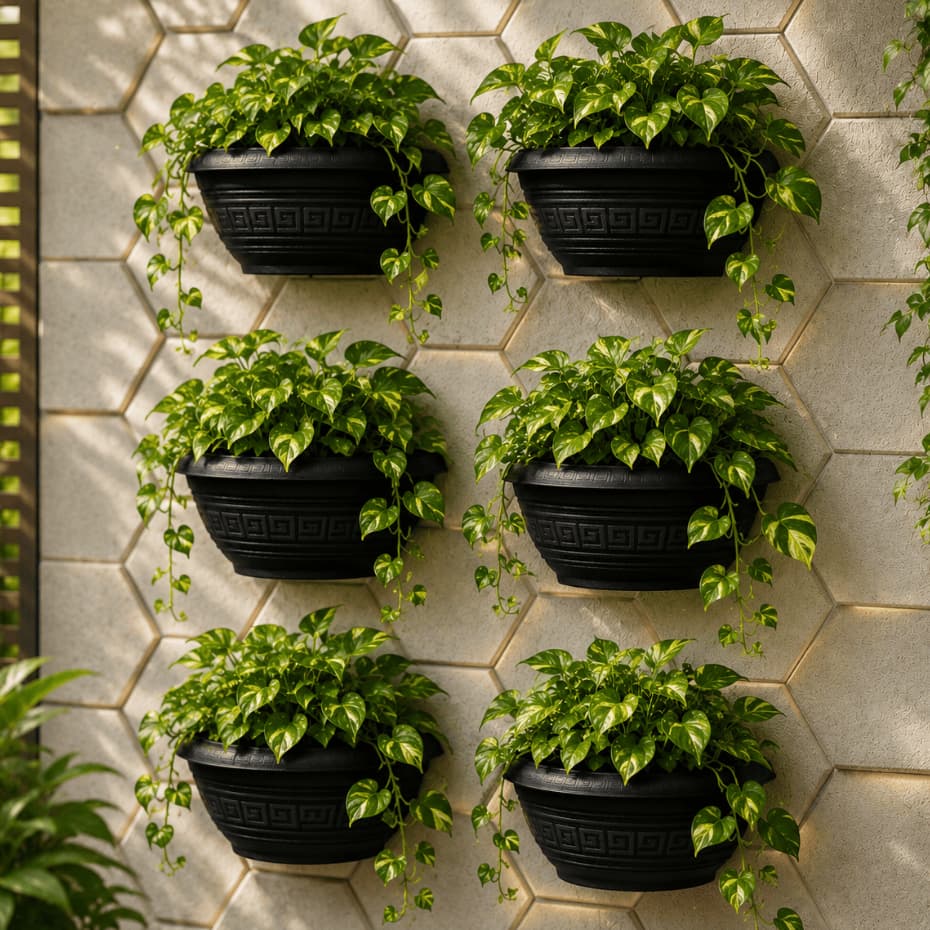 Conjunto 6 Vasos para Plantas Parede 1,7 Litros Meia Lua Decoração Casa