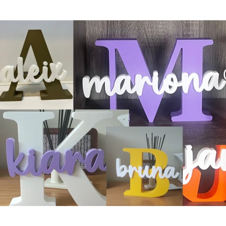 ✨ Placa Decorativa com Nome Personalizado e Inicial em Camadas – Decoração Exclusiva