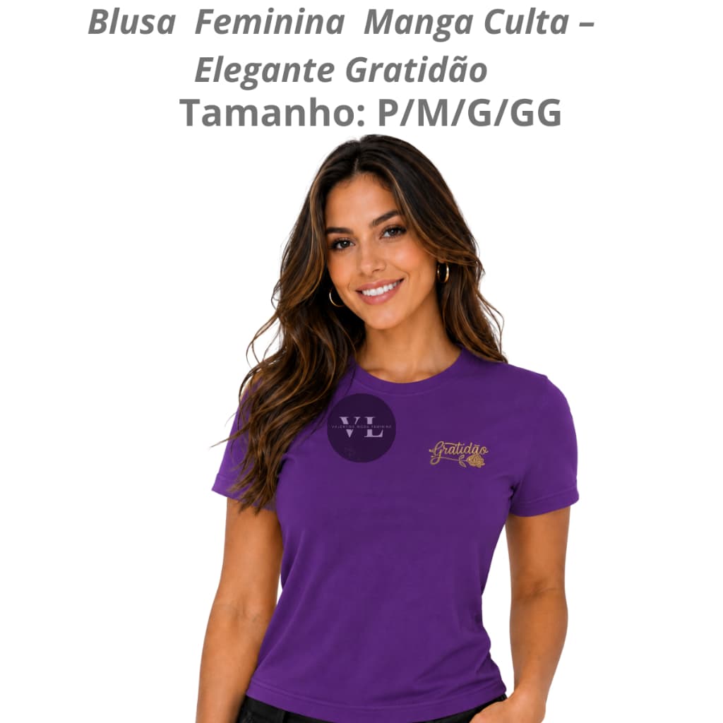 Blusa Feminina Gratidão Manga Curta Casual Confortável Malha Premium P/M/G/GG