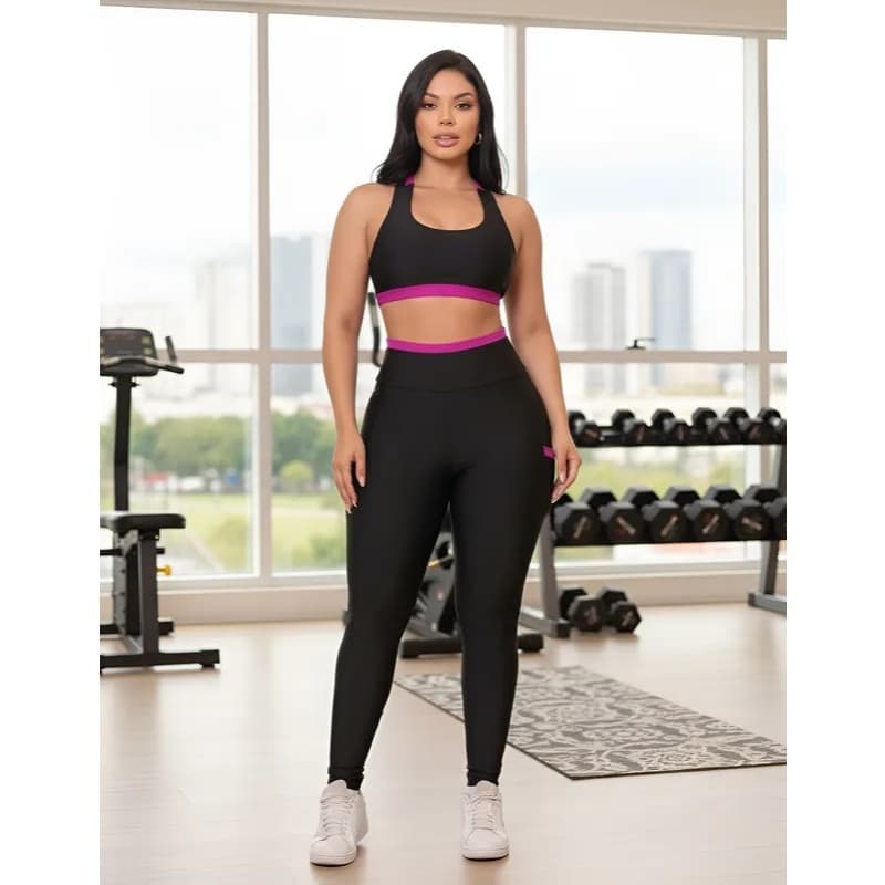 Conjunto Feminino Legging Cintura Alta + Bolsos Laterais Estiloso Academia