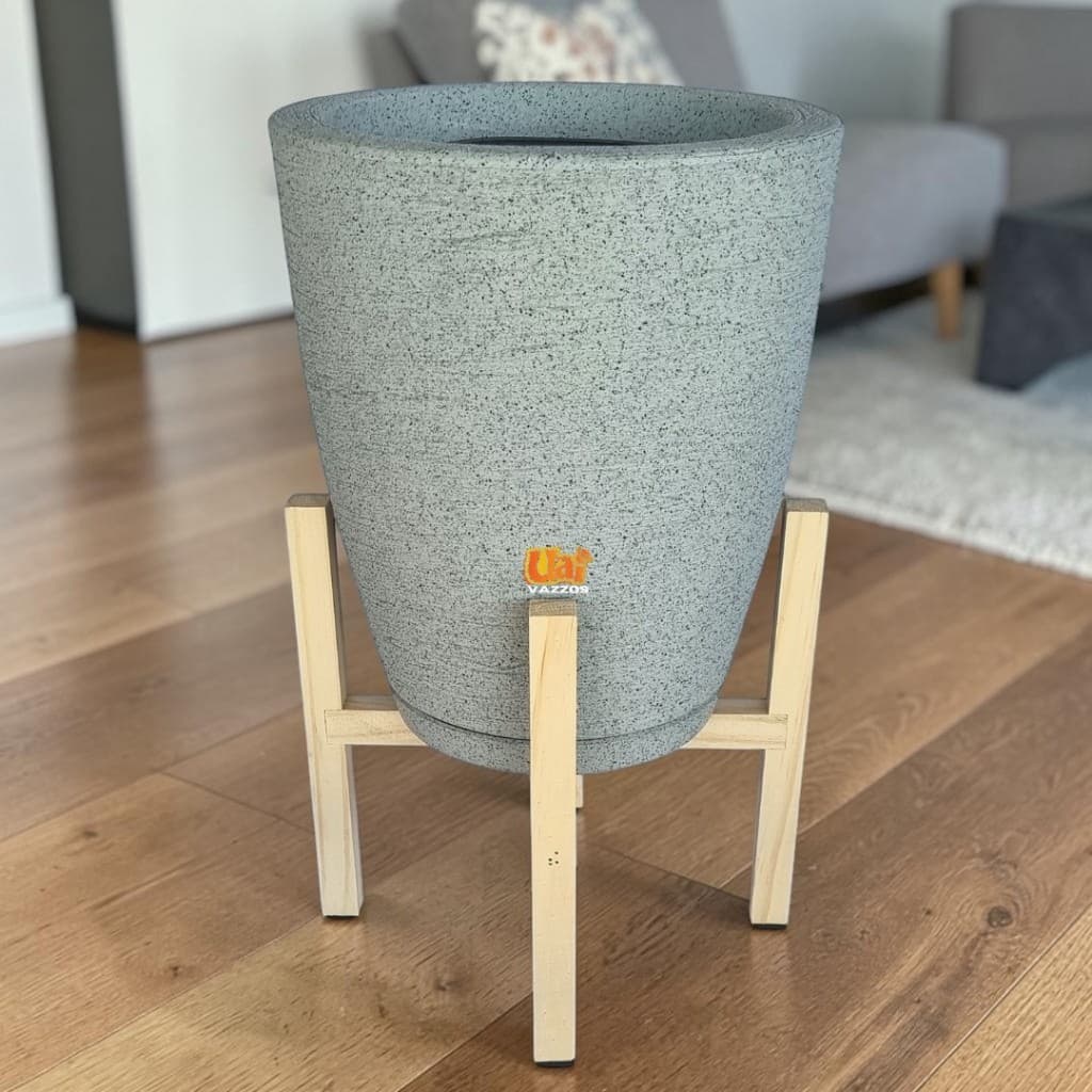 Vaso P/Plantas Coluna Bojo N1 (28X25) + Suporte de Madeira Decoração Casa Jardim C/Prato Coletor