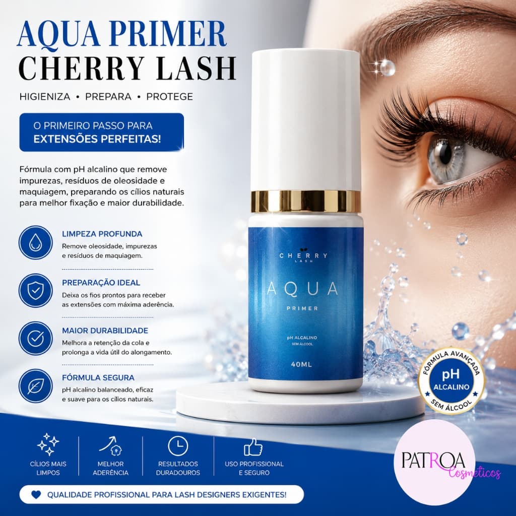 Aqua Primer Cherry Lash Higieniza Prepara Cilios Ph Alcalino
