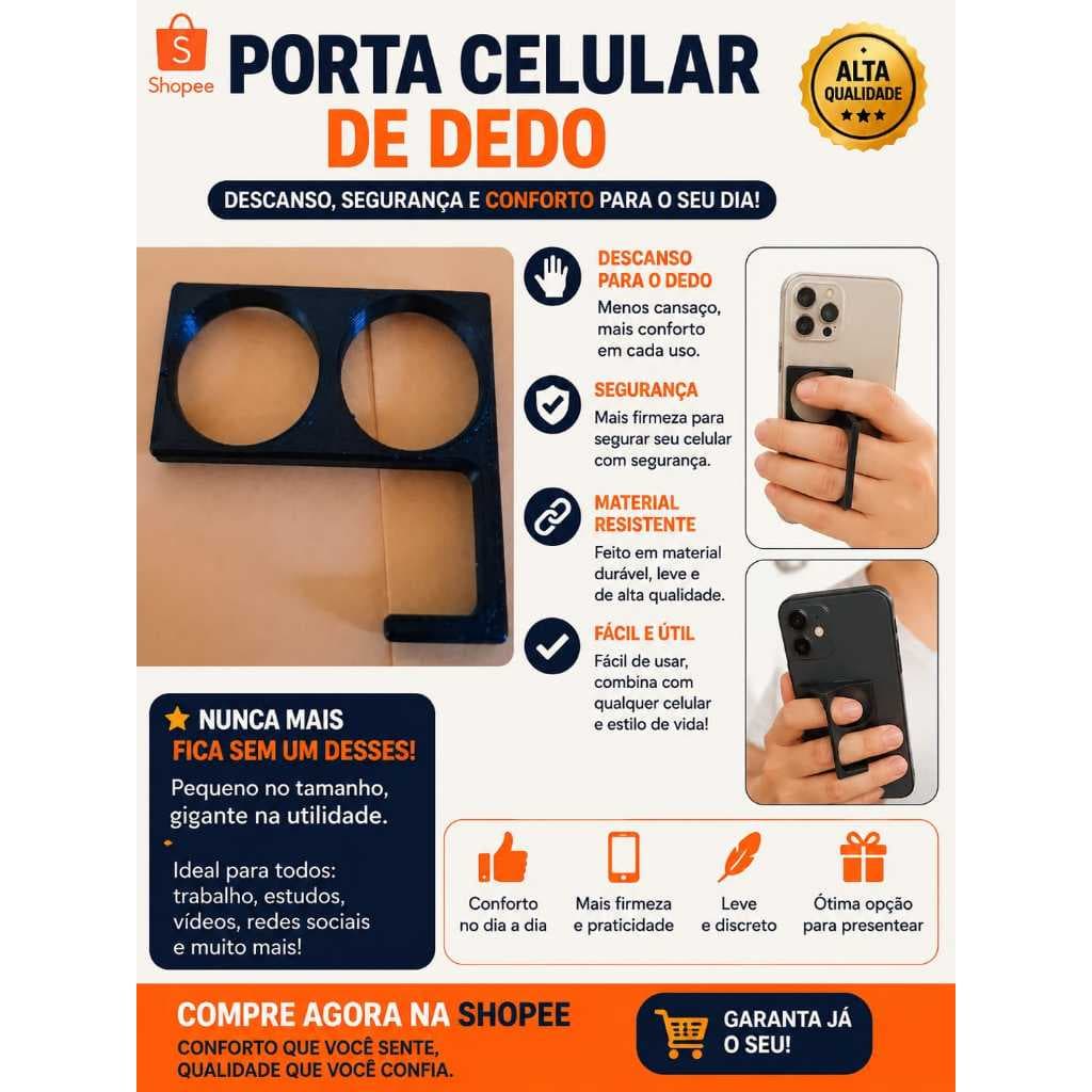 Porta Celular de Dedo em Madeira Suporte Universal para Smartphone Ergonômico Artesanal