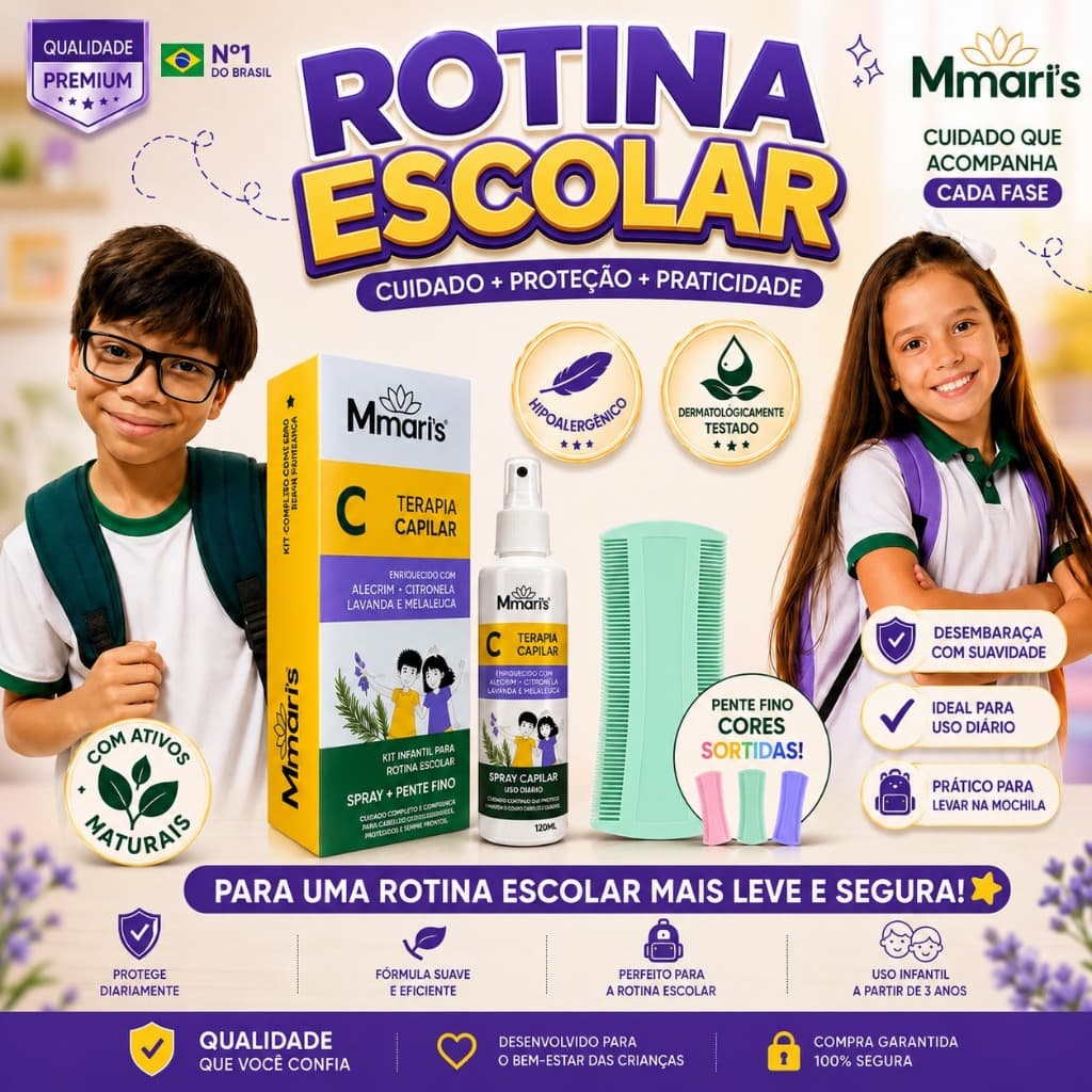 Spray Piolho Lêndeas Creme de Pentear Sem Enxágue Alivia Coceira Infantil 120ml Citronela Lendia