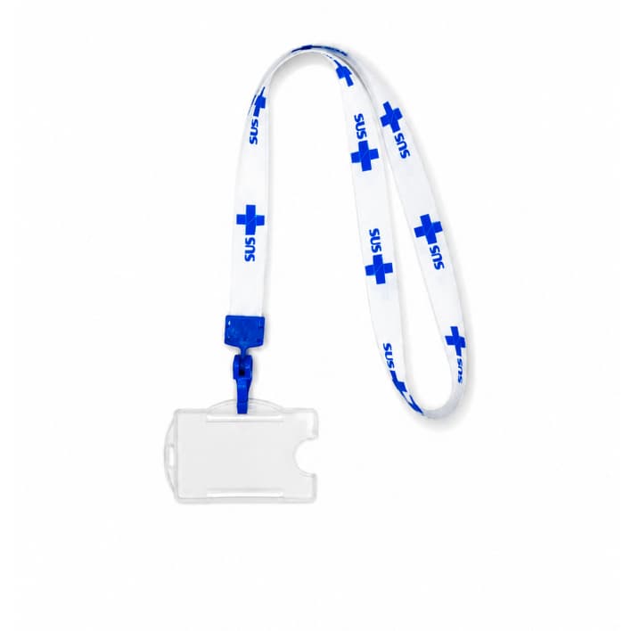 Cordao SUS Branco com Porta Crachá Transparente – 45cm