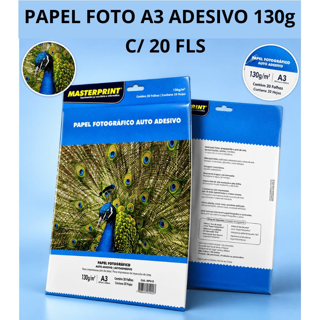 Papel Fotográfico A3 Adesivo 130g Glossy Premium - Masterprint