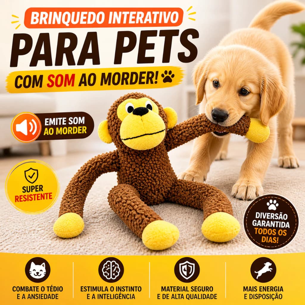 Brinquedo Pelucia Macaco Gigante Apito Sons Divertidos 45cm Para Pets