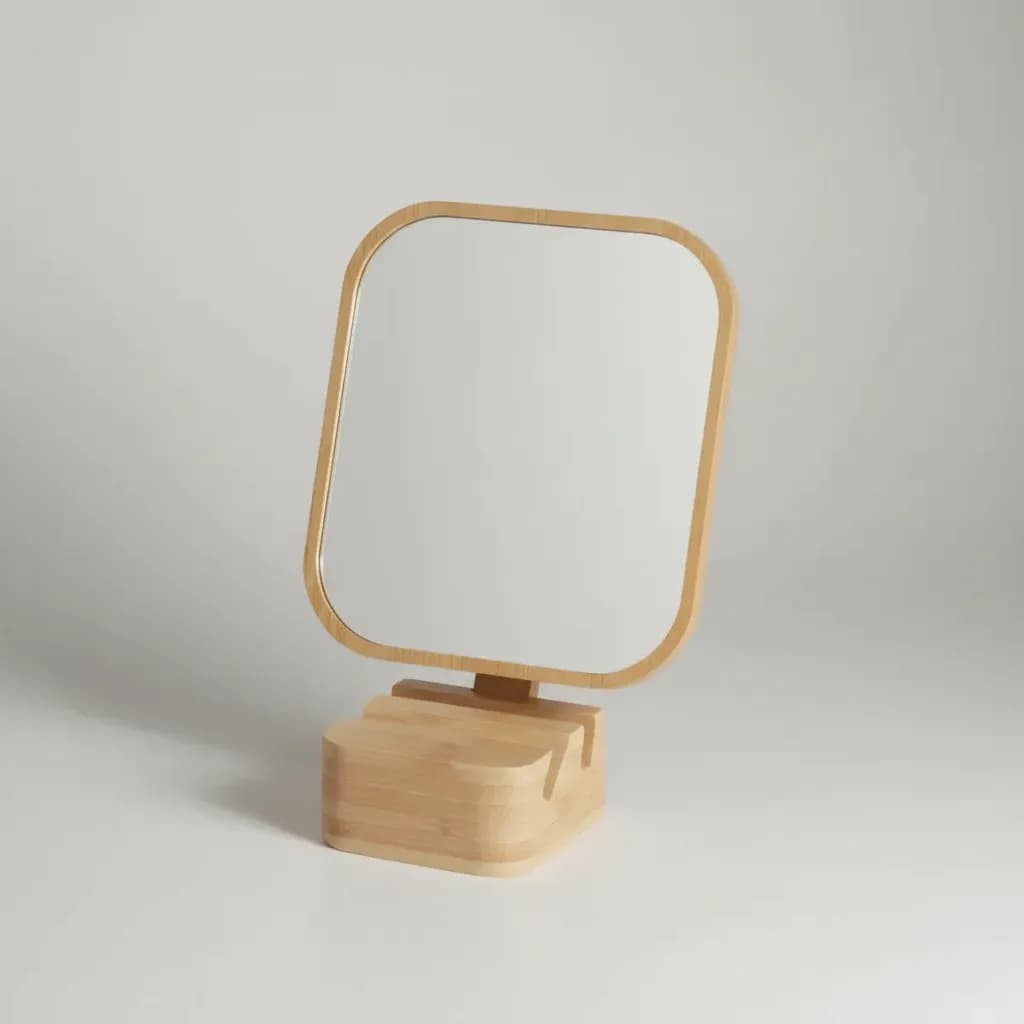 Espelho De Bancada Para Maquiagem Base de Bambu Ajustável Beleza Ou