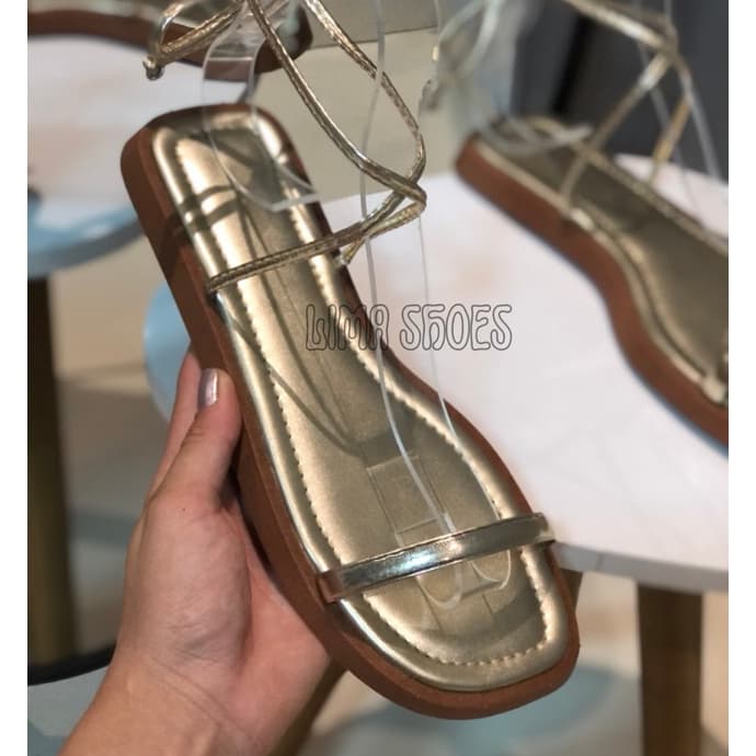 Sandália Feminina Birken Flat Rasteira de Amarrar Delicada Confortável Leve