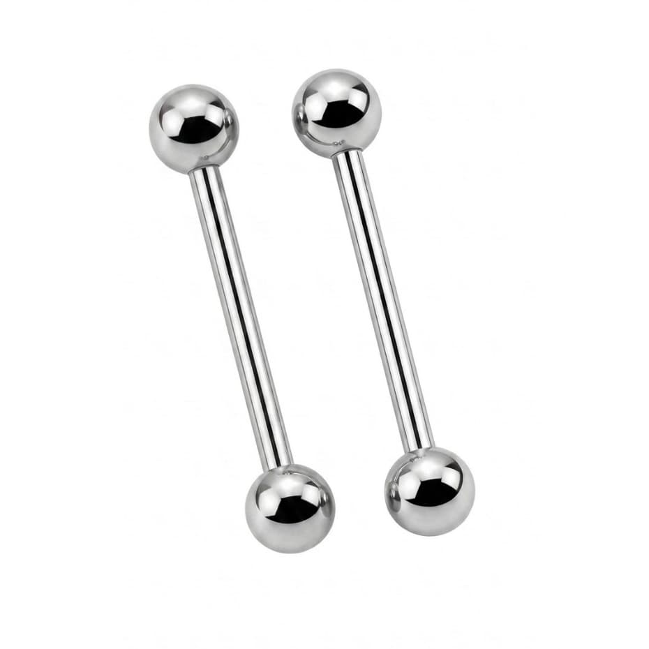 piercing de mamilo 16mm aço prata inox bolinha maior 4mm - 2 unidades unissex moda