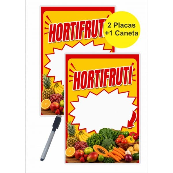 Kit 2 Placas Reutilizavel Apagável 29x20 cm Placa Para Preço Hortifruti Quitanda Feira Pacote Bacia