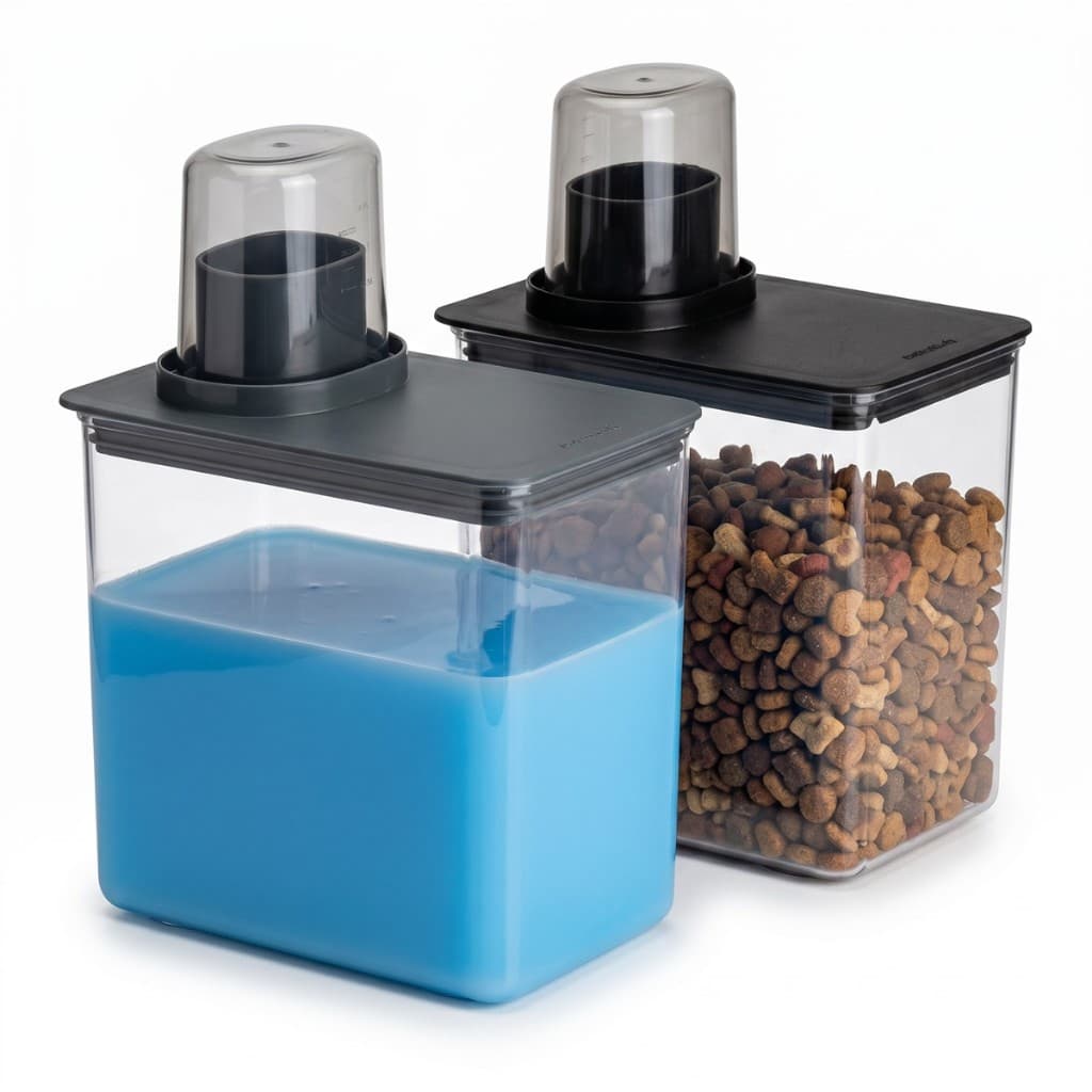 Kit 2 Potes Dispenser Organizador Resistente Com Dosador 1300ml Para Alimentos Ração