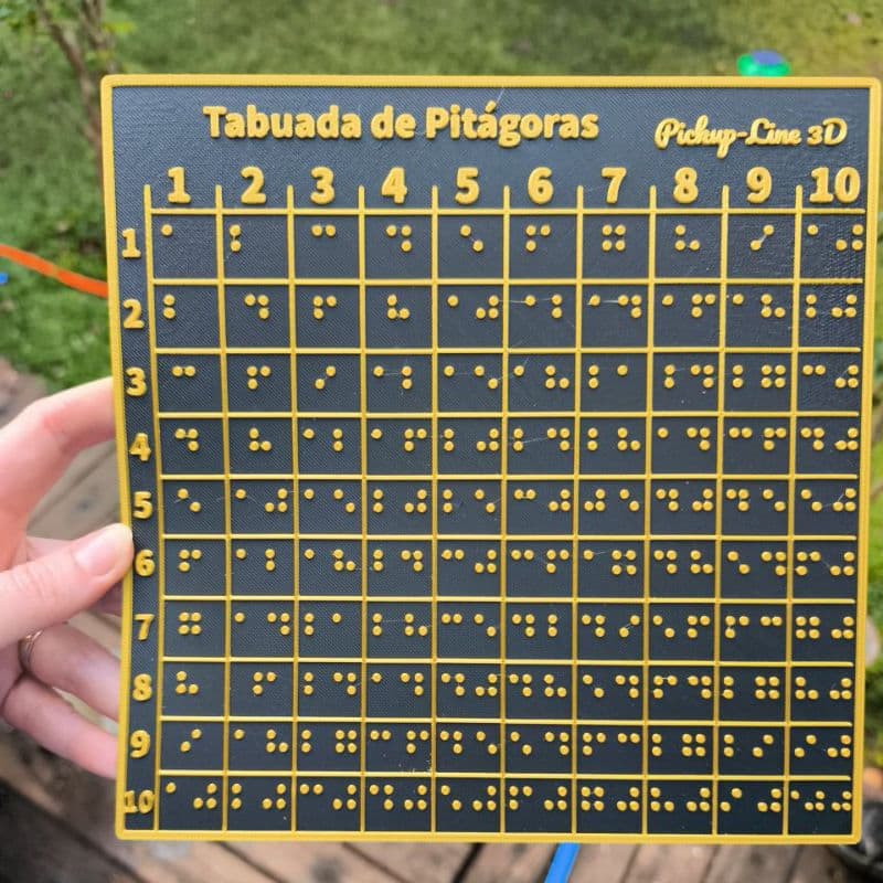 Tabuada de Pitágoras Braille 20x20 em Alto Relevo Impressão 3D Recurso Pedagógico