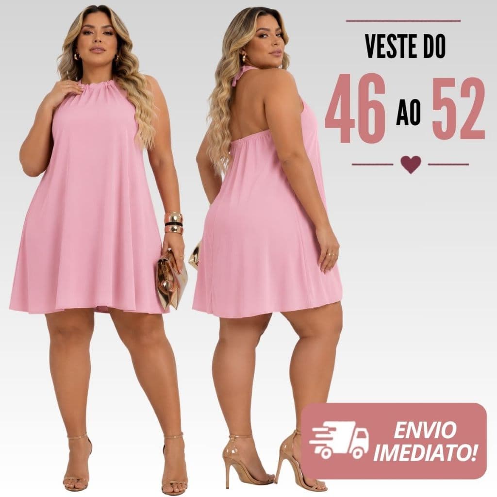 Vestido Plus Size Feminino Gola Alta Curto Elegante Confortável Casual Verão G1 G2 G3