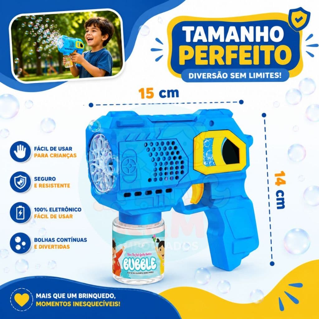 Brinquedo Lança Bolha Sabão Luz Led Pistola Arma de bolha Lancador Automático Infatil Azul Menino