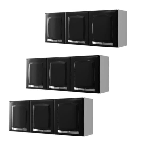 Kit com 3 Armários Aéreos Preto 3 Portas Itatiaia Rose 105cm