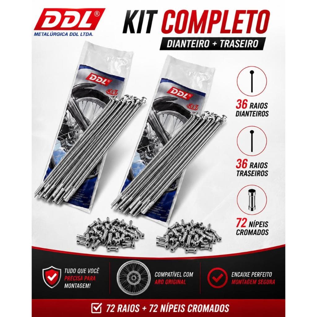 Jogo Raios Honda XRE 300 Sahara 300 Cromado 4mm DDL Alta Resistência