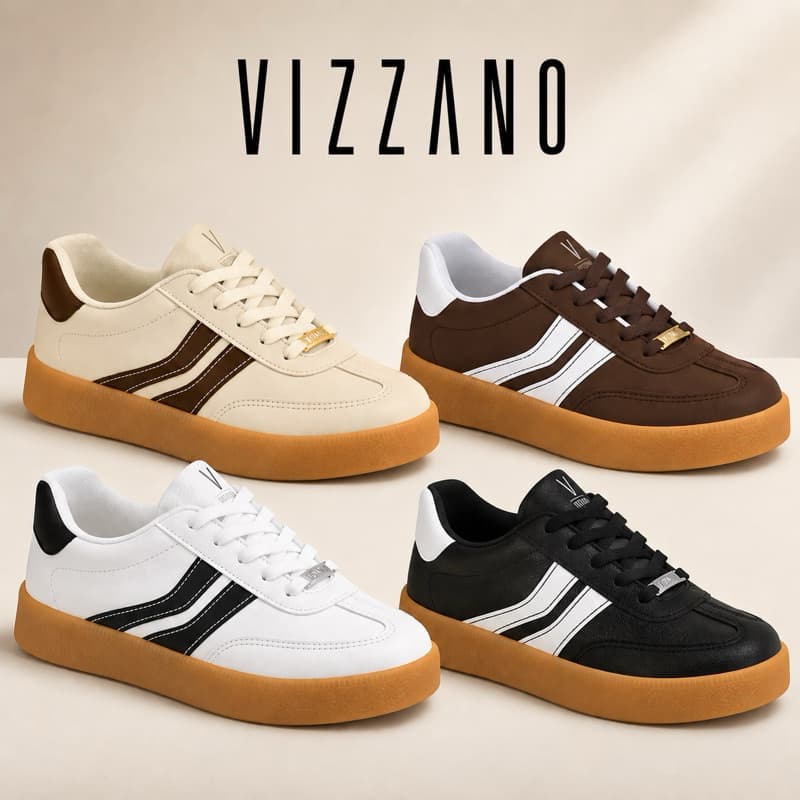 Tênis Vizzano Feminino Retrô Plataforma Flatform Solado Marrom Casual Confortável Original Dia a Dia