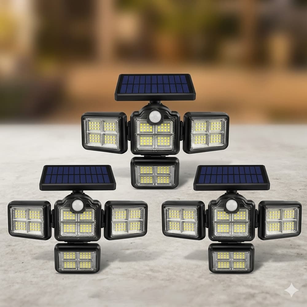 4 Cabeças Kit 3 E 5 Refletor Solar LED Sensor de Presença Iluminação Externa Luz Para Jardim Quintal Muro Atacado