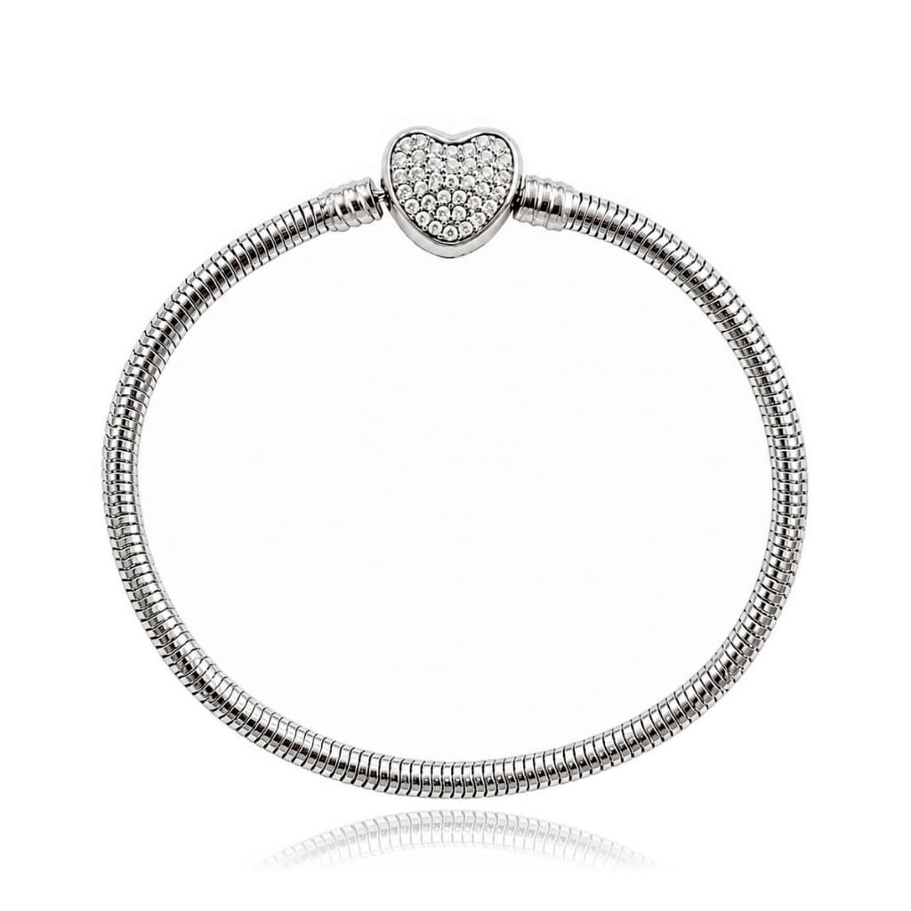 Pulseira para Berloques Aço Inox Coração Cristal