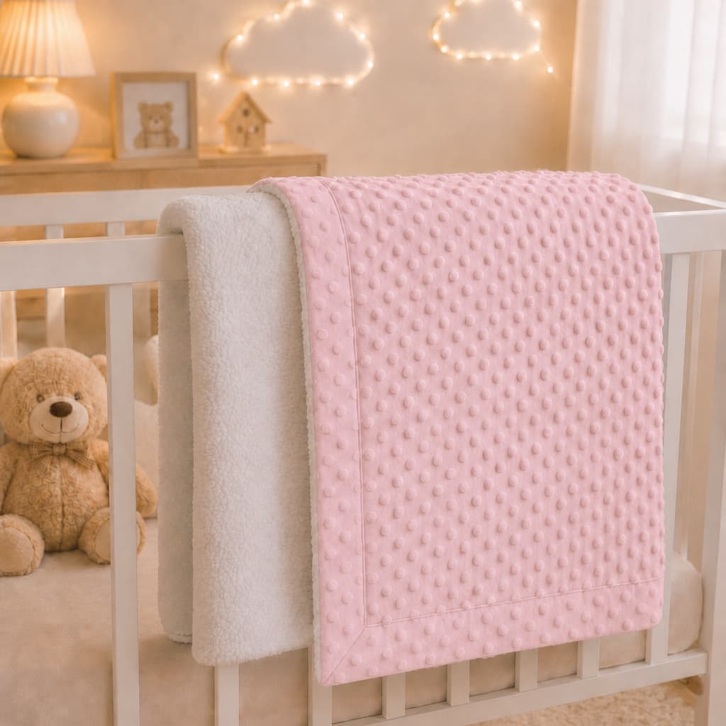 Cobertor Luxo Para Bebê Dupla Face Soft Bolha Com Sherpa